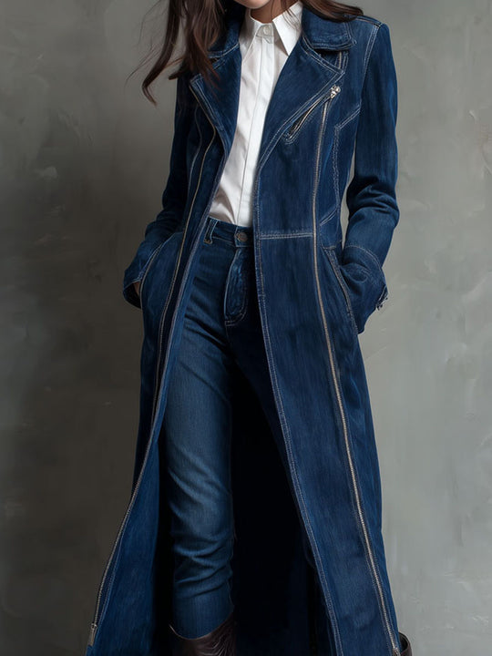 Modern Chic Indigo Longline Denim Trench Coat