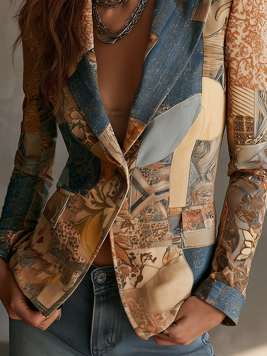 Nomadic Bohemian Style Retro Graphic Lapel Blazer