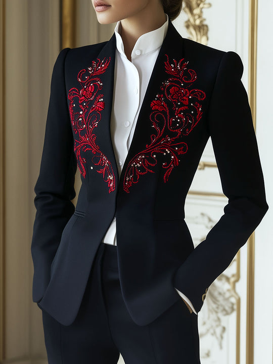 Chic Symmetrical Embroidery Waist-cinched Jacket