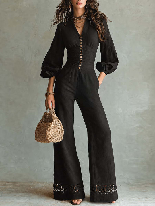 Vintage-style Cutout Lace-trim Jumpsuit