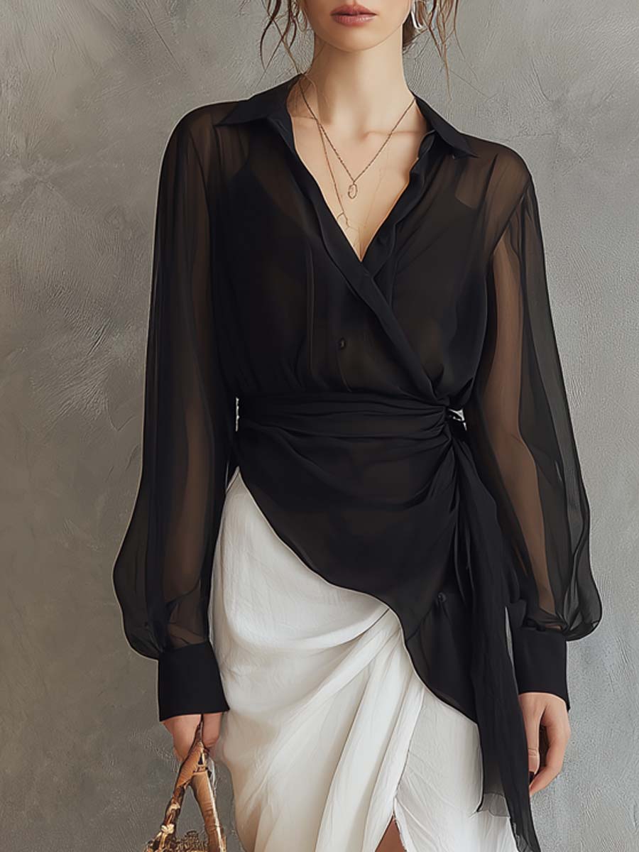 Vintage Chiffon Sheer Sleeves Two-piece Set