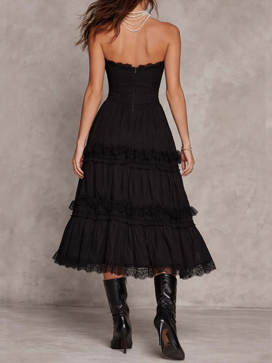 Vintage Bohemian Gothic Corset Midi Dress
