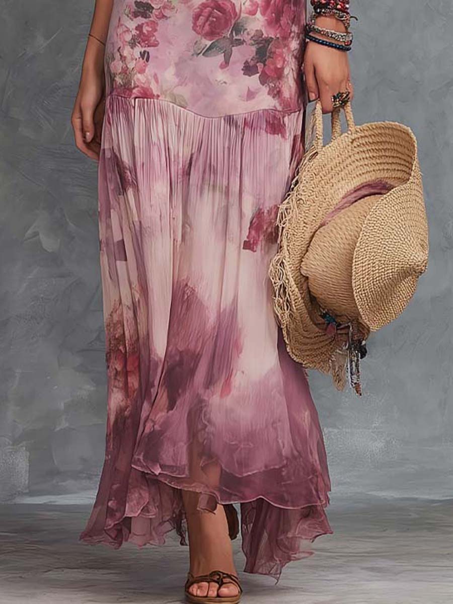 Bohemian Vacation Romantic Boho Floral Maxi Dress