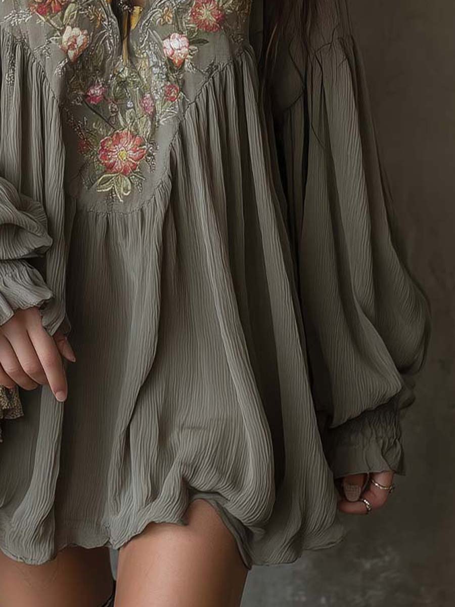 Bohemian Romance Embroidered V-Neck Mini Dress