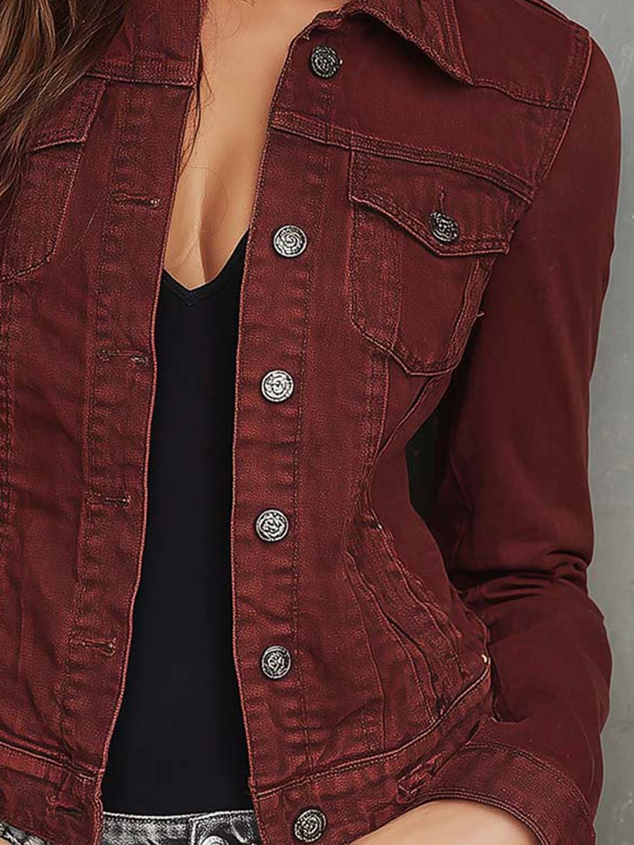 Vintage Burgundy Cotton Denim Jacket