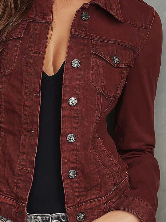 Vintage Burgundy Cotton Denim Jacket