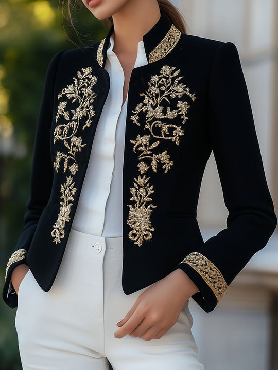 Retro Stand Collar Golden Embroidery Jacket