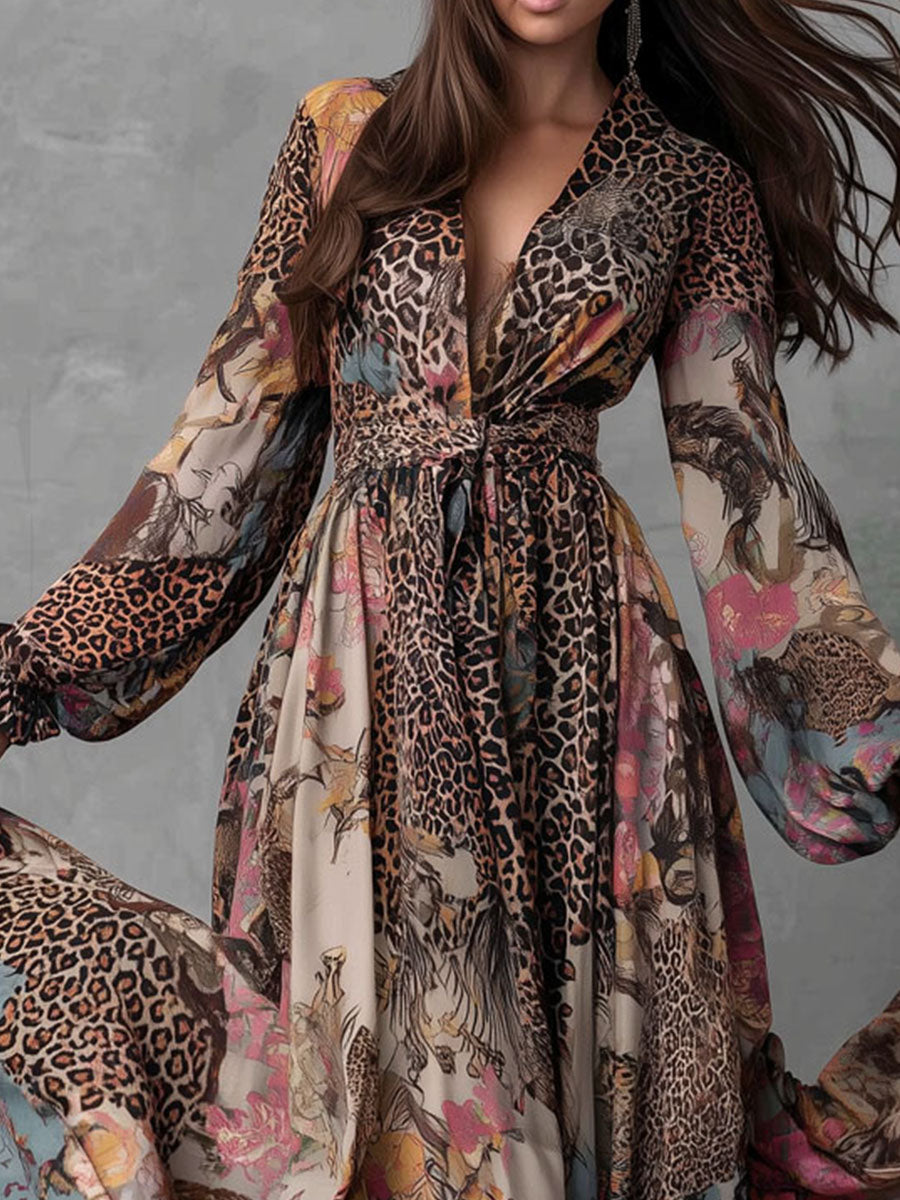 Bohemian Mixed Print Chiffon Maxi Dress