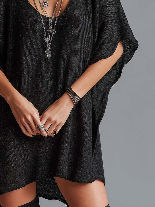 Retro Loose-fitting Batwing Sleeve Sparkly Knit Mini Dress