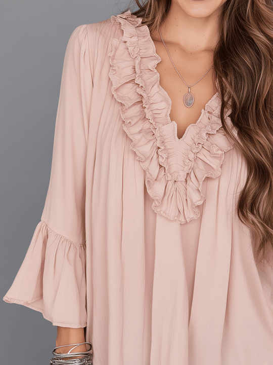 Romantic Soft Ruffle V-Neck Boho Blouse