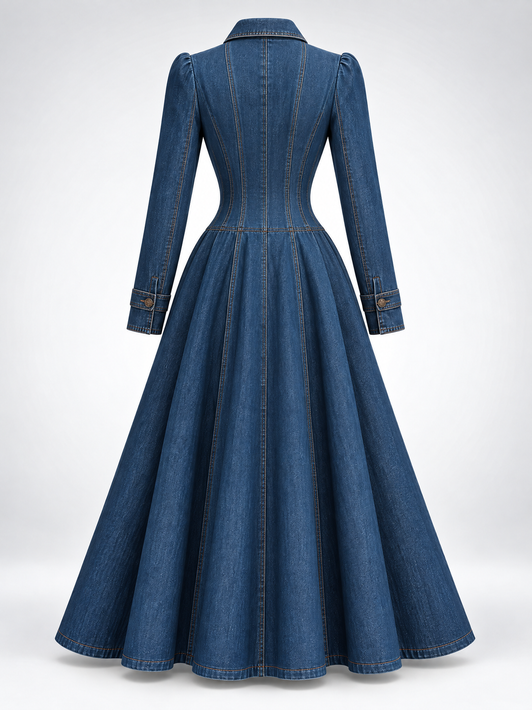Retro Single-breasted Long Fitted Denim Trench Coat