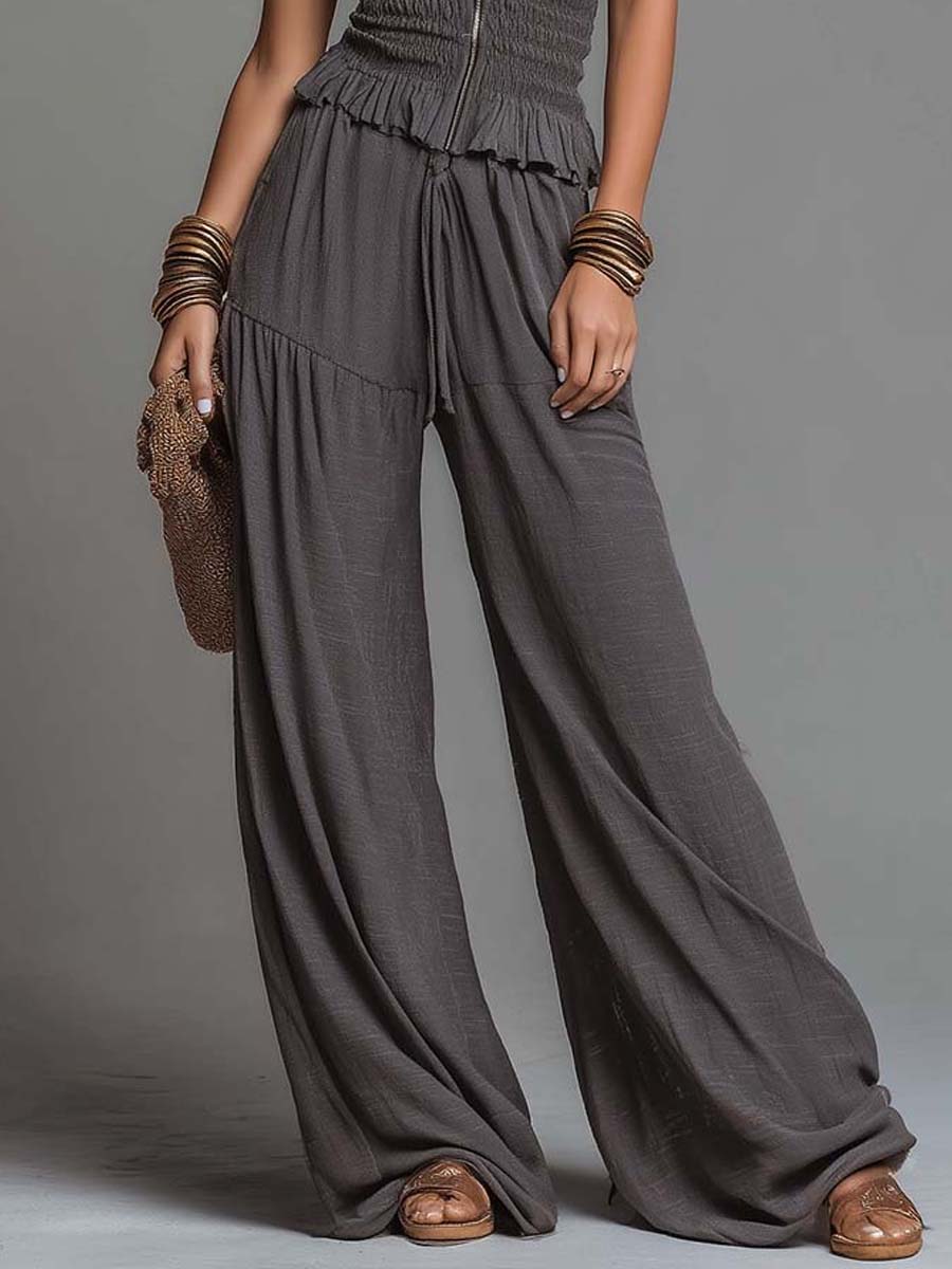 Bohemian Halter Smocked Cotton Knit Two-Piece Set