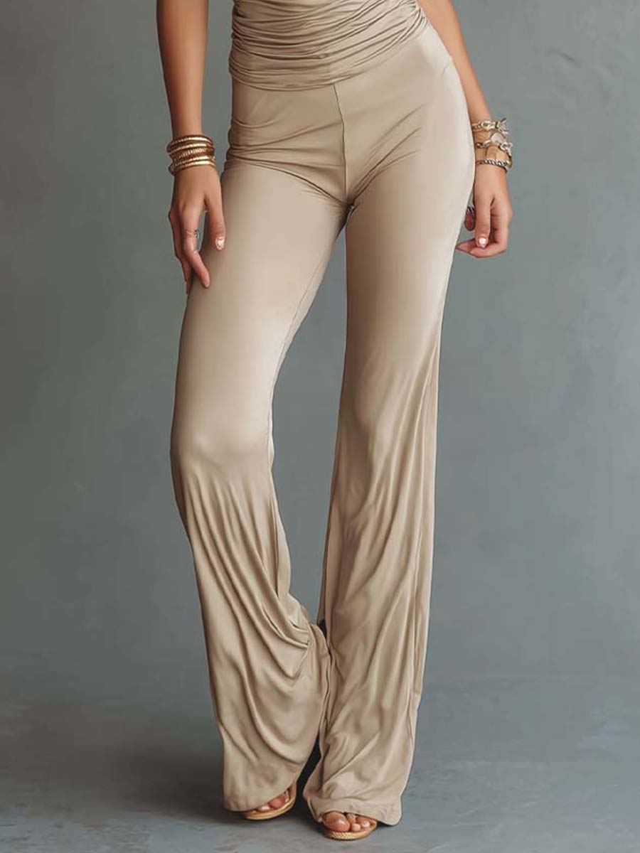 Bohemian Halter Ruched Stretch Knit Two-Piece Set