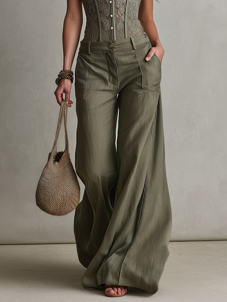 Retro Lace Vest & Wide-Leg Pants Set