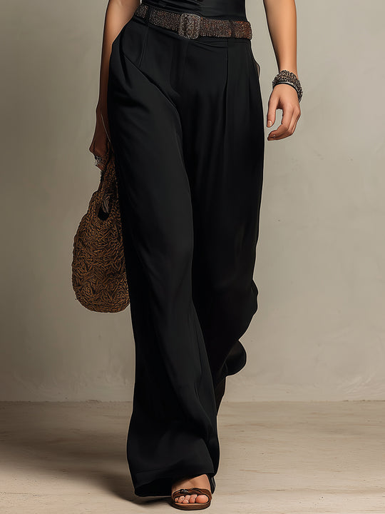 Mesh-Paneled Blouse & Wide-Leg Pants Set