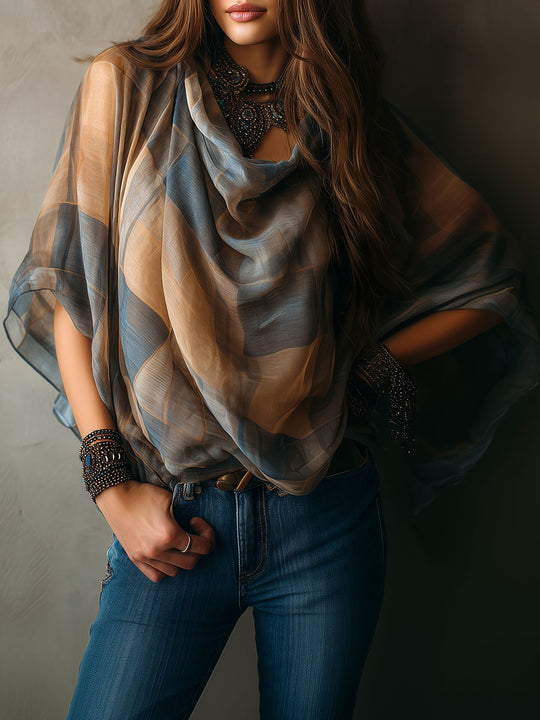 Boho Chic Sheer Chiffon Draped Blouse