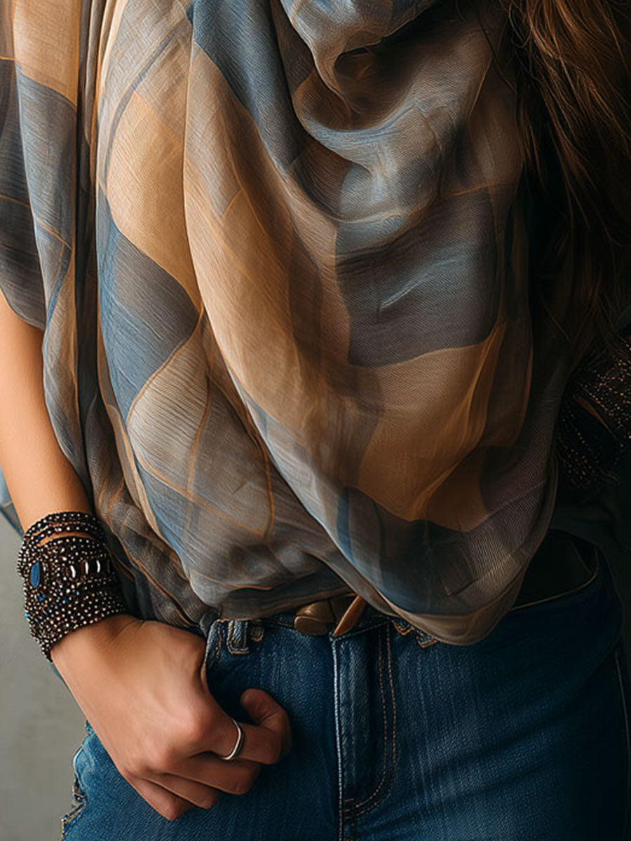 Boho Chic Sheer Chiffon Draped Blouse