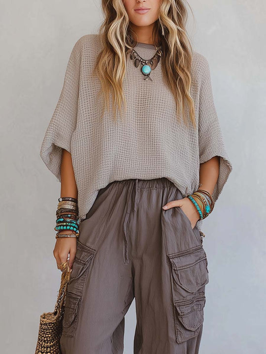 Retro Knit Top And Cuffed Pants Set
