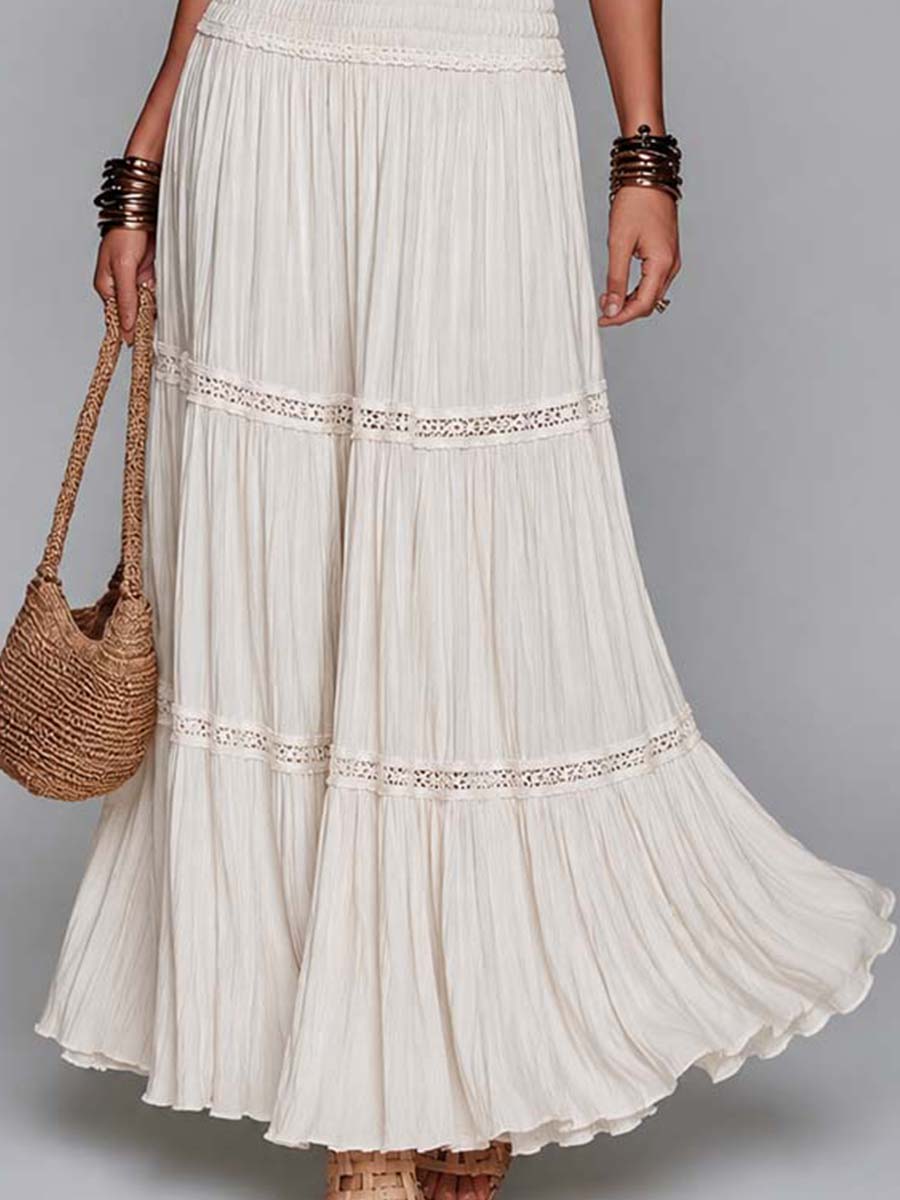 Bohemian Cream Smocked Tiered Halter Maxi Dress