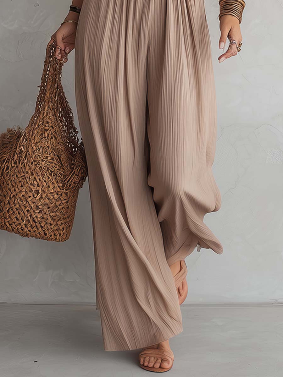 Ruffled-Collar Lace-Bodice Jumpsuit