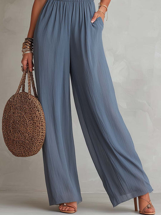 Retro Halter-Neck Texture Chiffon Jumpsuit