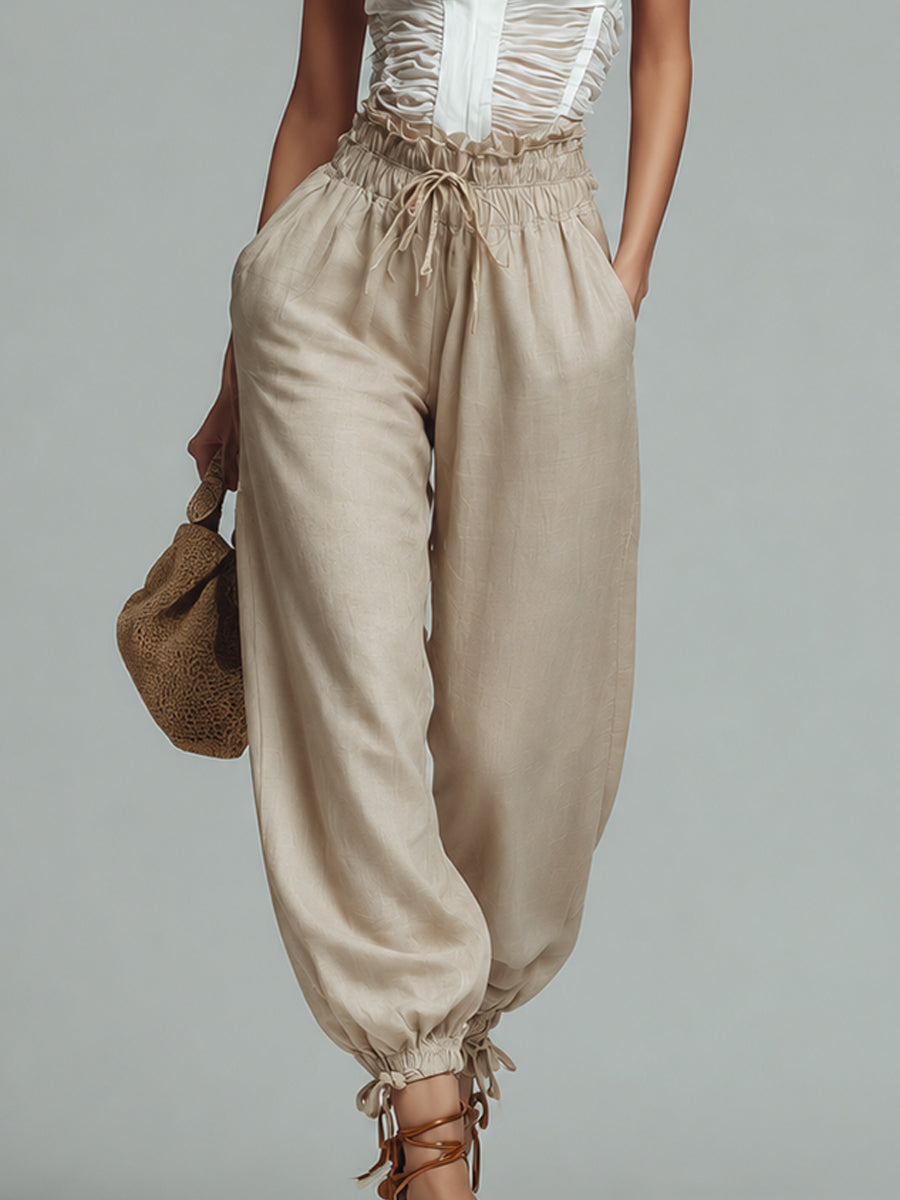 Retro Pleated Sleeveless Blouse & Tulip-Hem Balloon Pants Set
