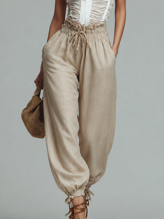 Retro Pleated Sleeveless Blouse & Tulip-Hem Balloon Pants Set