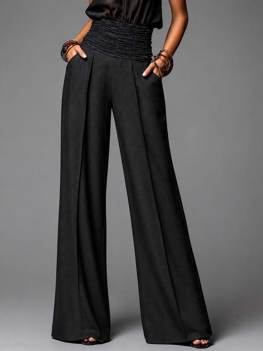 Black Sheer Chiffon Halter Top & Textured Wide-Leg Pants Set