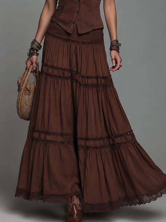 Vintage Washed Sleeveless Blouse & Lace-Trimmed Skirt Set