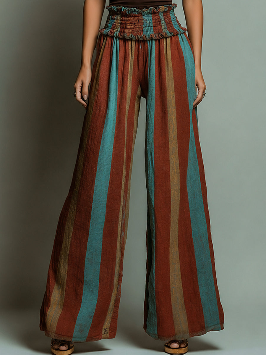 Retro Knit Tank Top & Striped Wide-Leg Pants Set