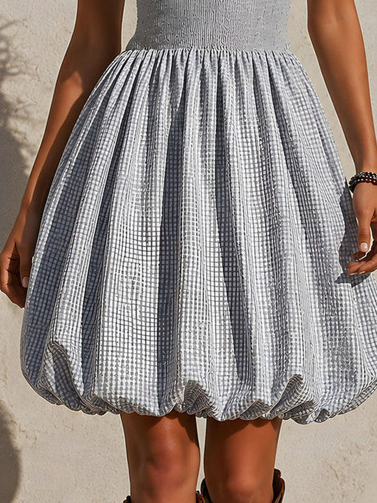 Boho Romantic Gingham Smocked Bubble Picnic Mini Dress