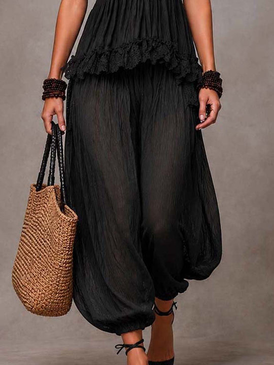 Black Cotton-Lace Bohemian Co-Ord Set With Harem Pants