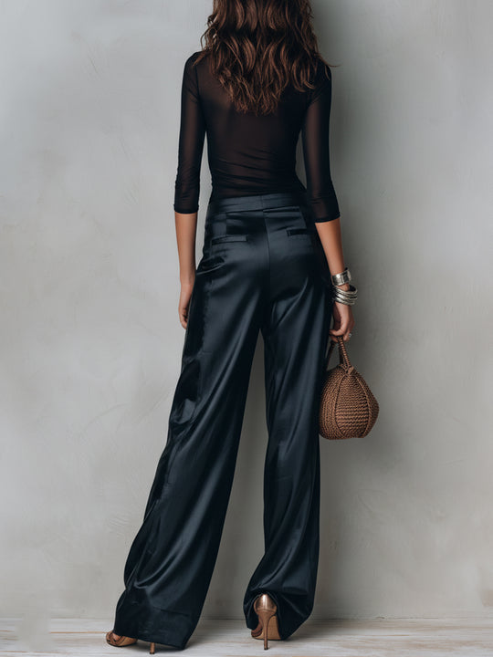 Boho Mesh Fitted T-Shirt & Tencel Wide-Leg Pants Set