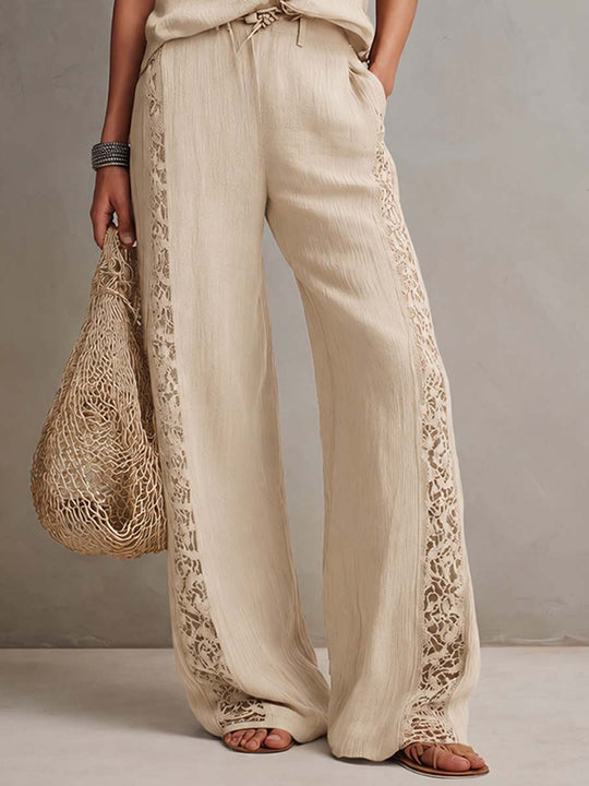 Retro Lace Trim Cotton-Linen Two-Piece Set