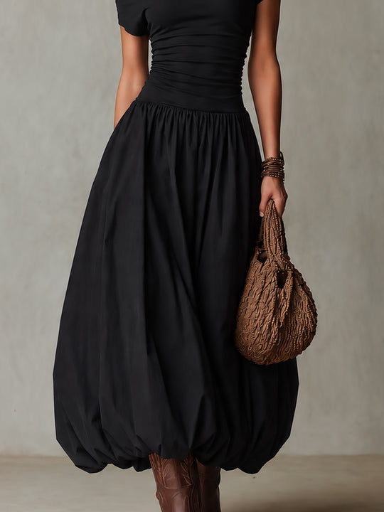Vintage-style One-shoulder Balloon Hem Maxi Dress