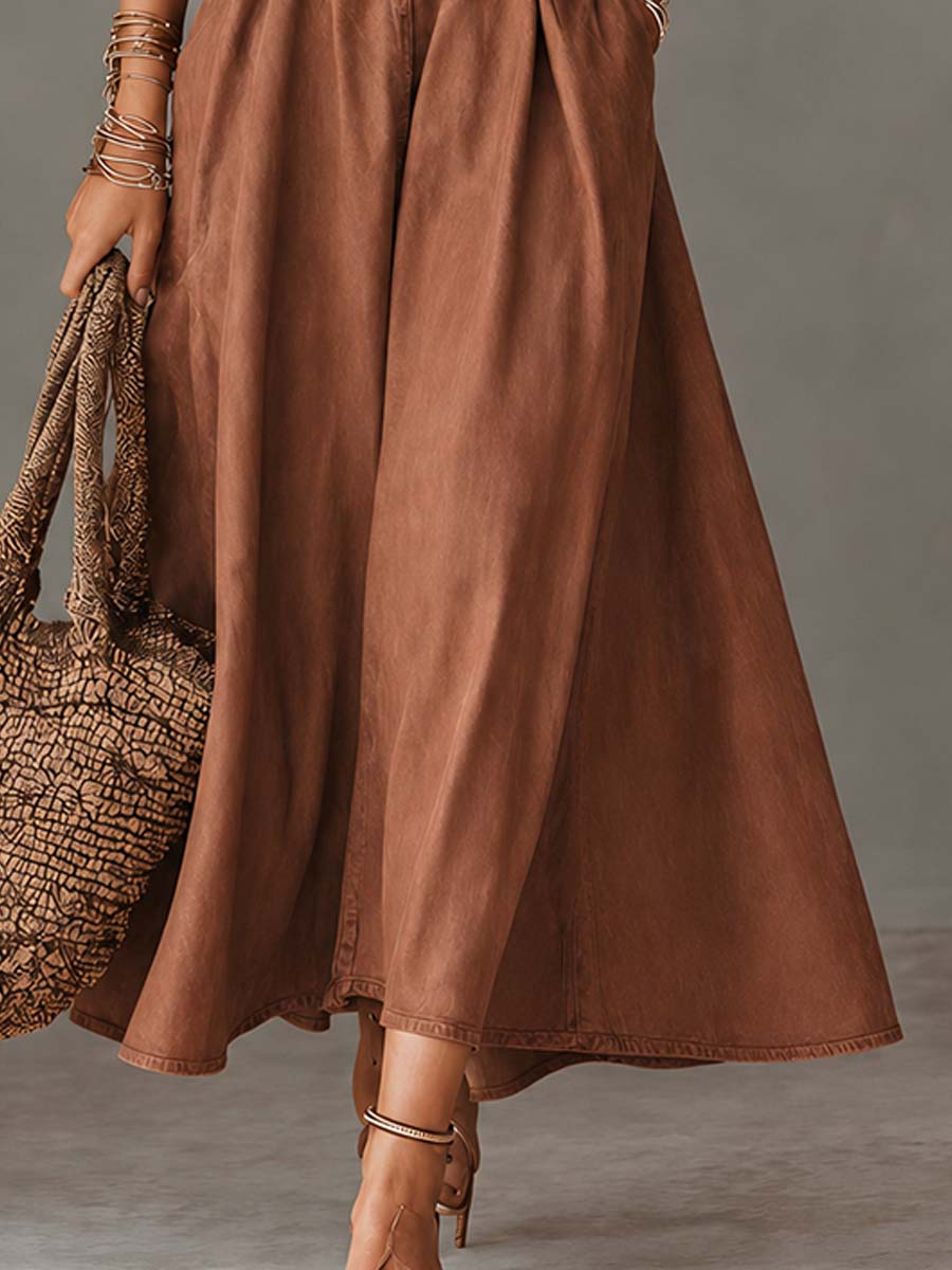 Vintage-style Spaghetti-strap Denim Midi Dress