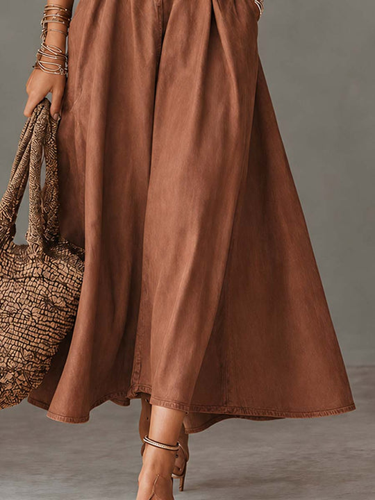 Vintage-style Spaghetti-strap Denim Midi Dress
