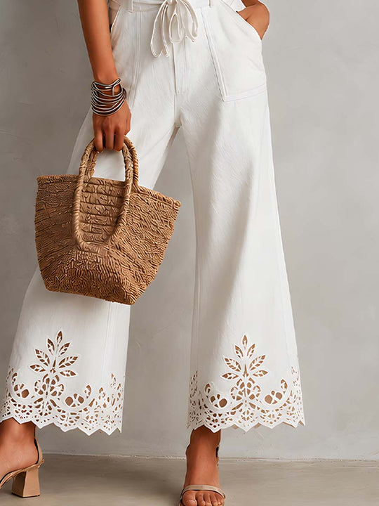 Vintage Lace Trim Cut-Out Embroidered Jumpsuit