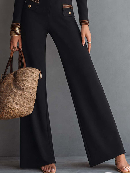 Retro Long-sleeve Contrast Trim Jumpsuit