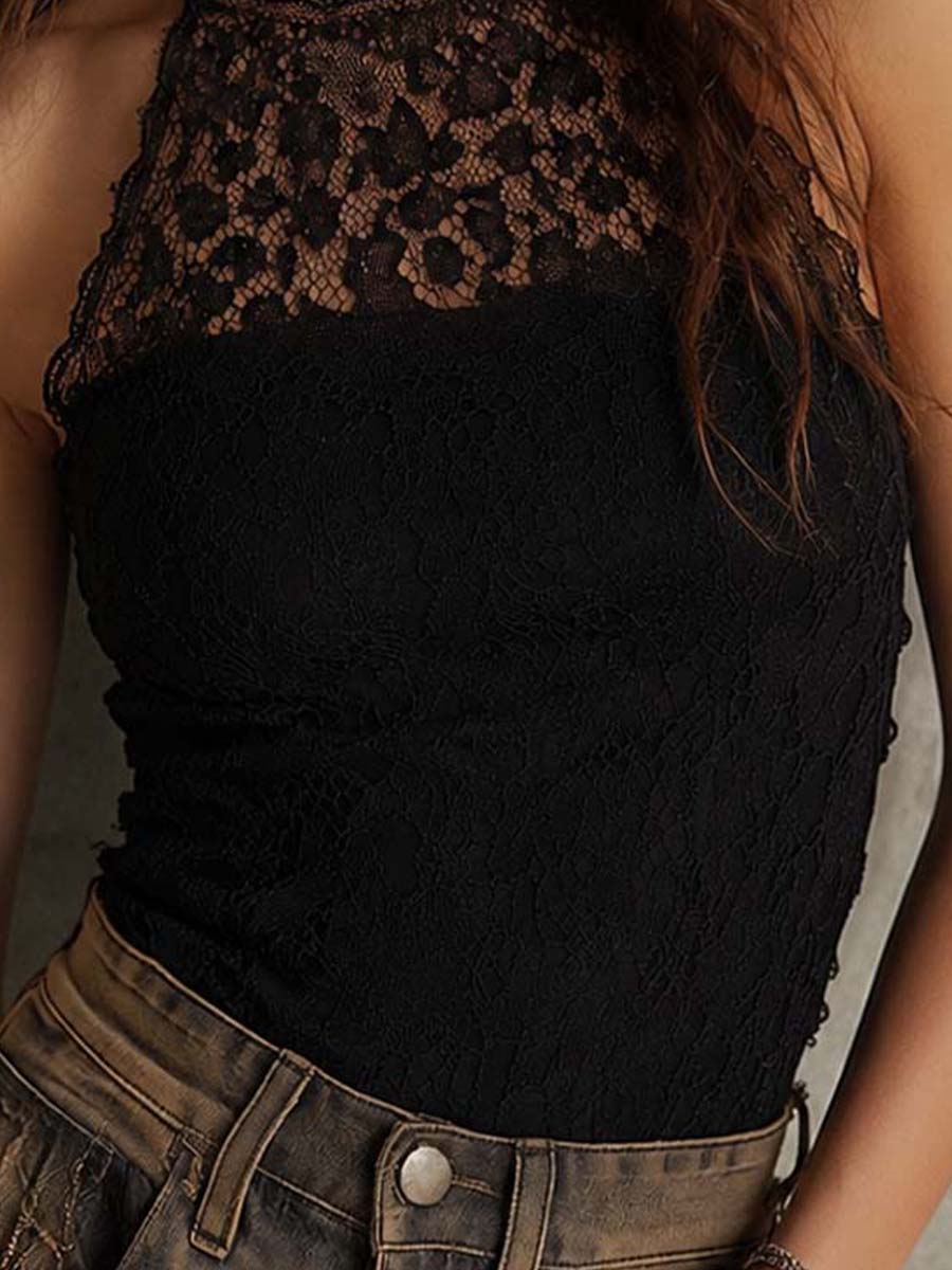 Boho Lace Halter Sleeveless Tank Top