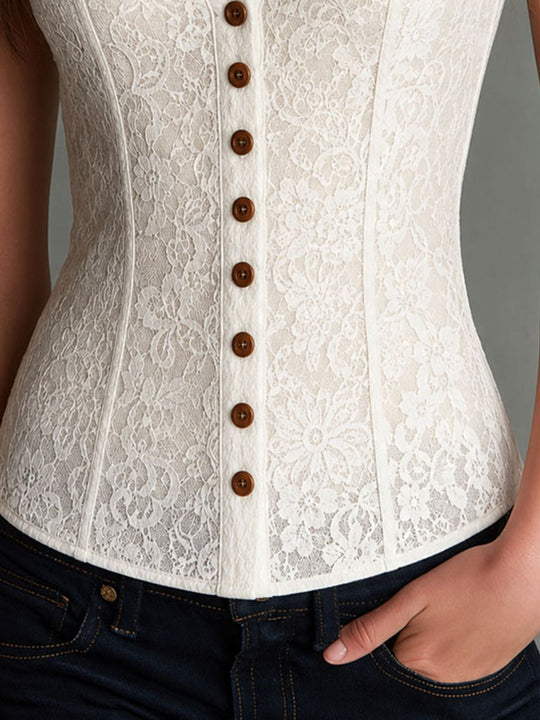 Retro Romantic Ivory Lace  Sleeveless Corset Blouse