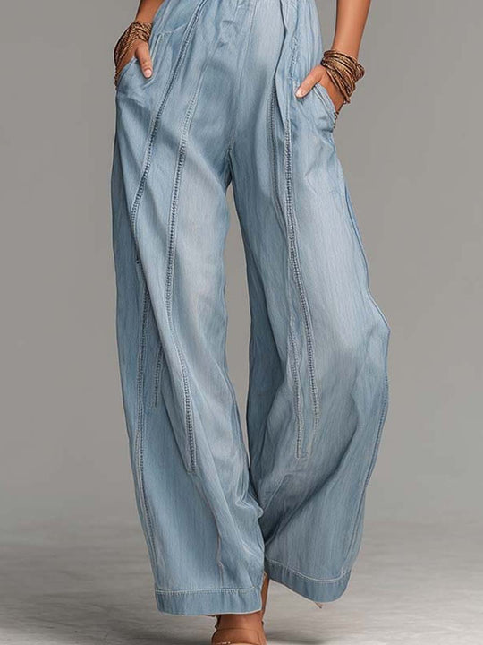 Boho Spaghetti Strap Denim Wide Leg Jumpsuit