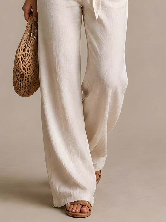 Vintage-style Cotton-linen Wrap-style Two-piece Set