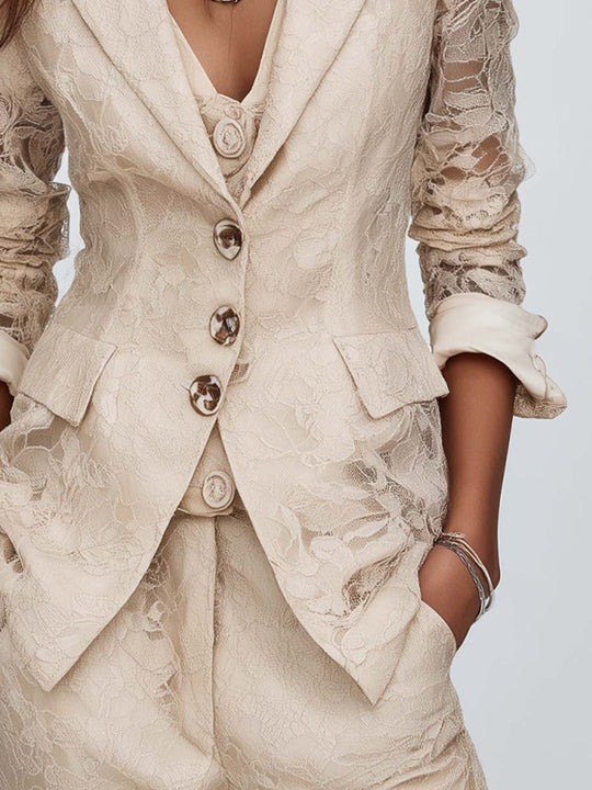 Vintage Metal Buttons Lace Blazer