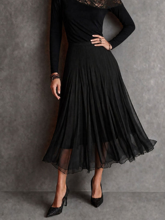 Boho Romantic Black Lace Trim One Shoulder Knit Midi Dress With Swing Chiffon Skirt