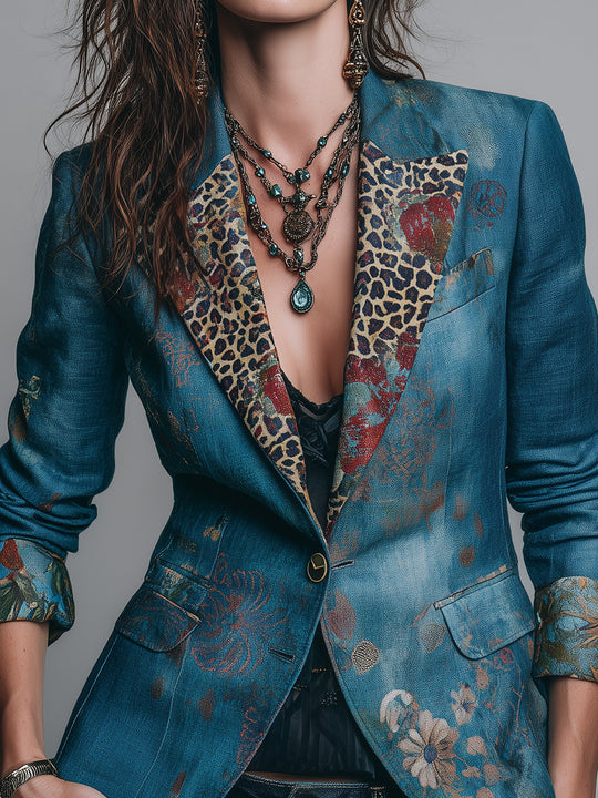 Quiet Luxury Leopard-print Single-breasted Slim-fit Blazer