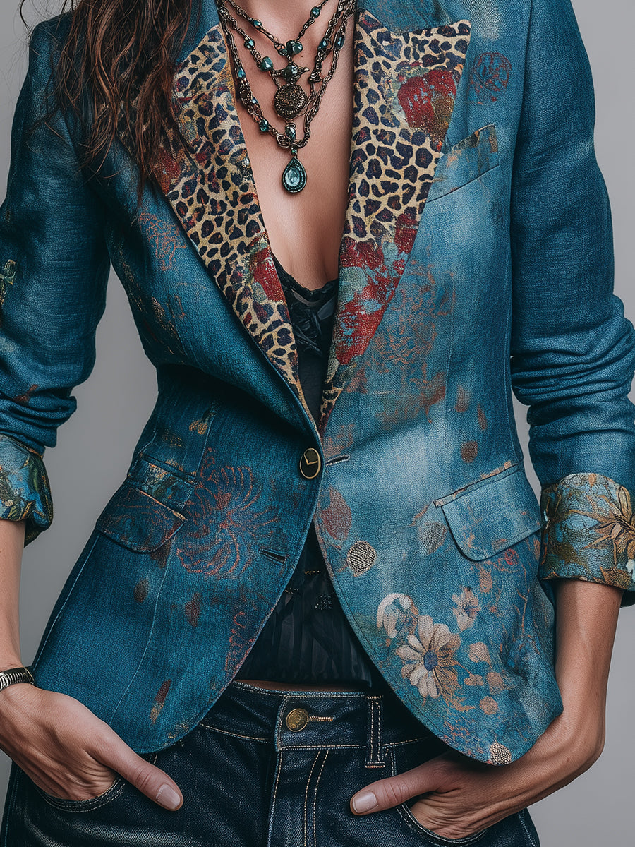 Quiet Luxury Leopard-print Single-breasted Slim-fit Blazer