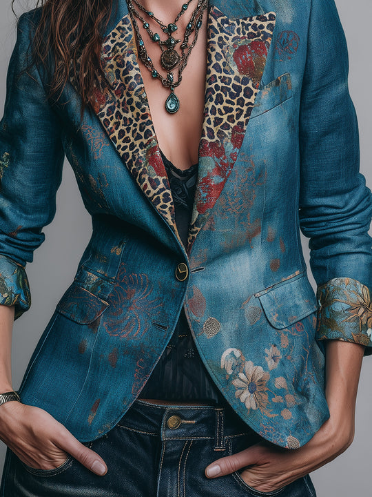 Quiet Luxury Leopard-print Single-breasted Slim-fit Blazer
