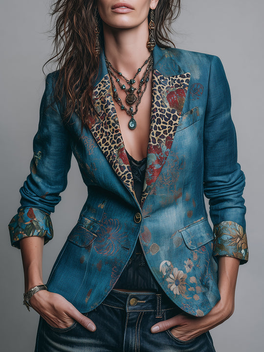Quiet Luxury Leopard-print Single-breasted Slim-fit Blazer