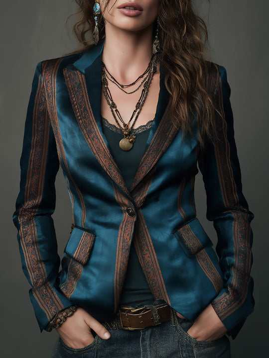 Understated-luxe Single-button Striped Satin Blazer